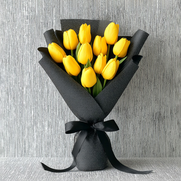Sunburst Whisper — Yellow Tulips in Midnight Hues